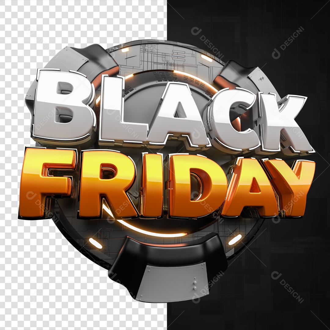 Selo 3D Black Friday Em Forma Circular Metallica Para Composição PSD