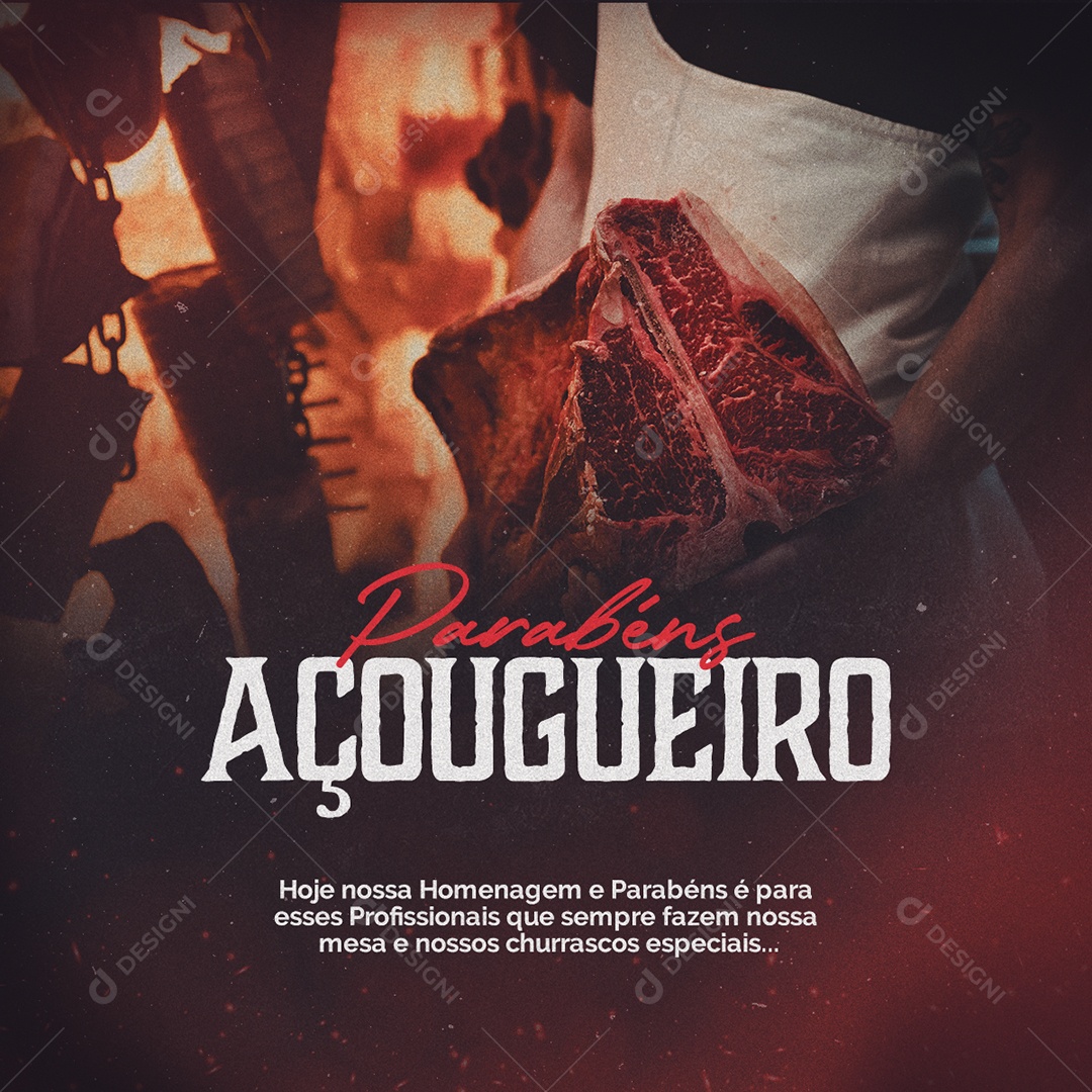 Parabéns Açougueiro Data Comemorativa Social Media PSD Editável