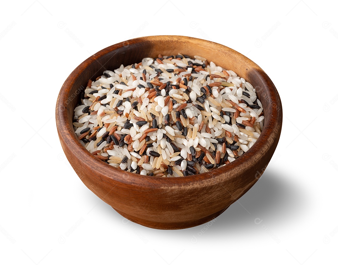 Raw assorted rice in a bowl isolated on white background.