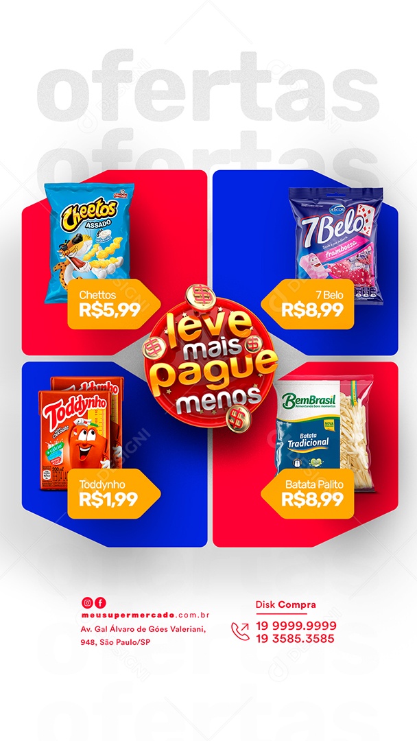 Story Leve Mais Pague Menos Supermercado Social Media PSD Editável