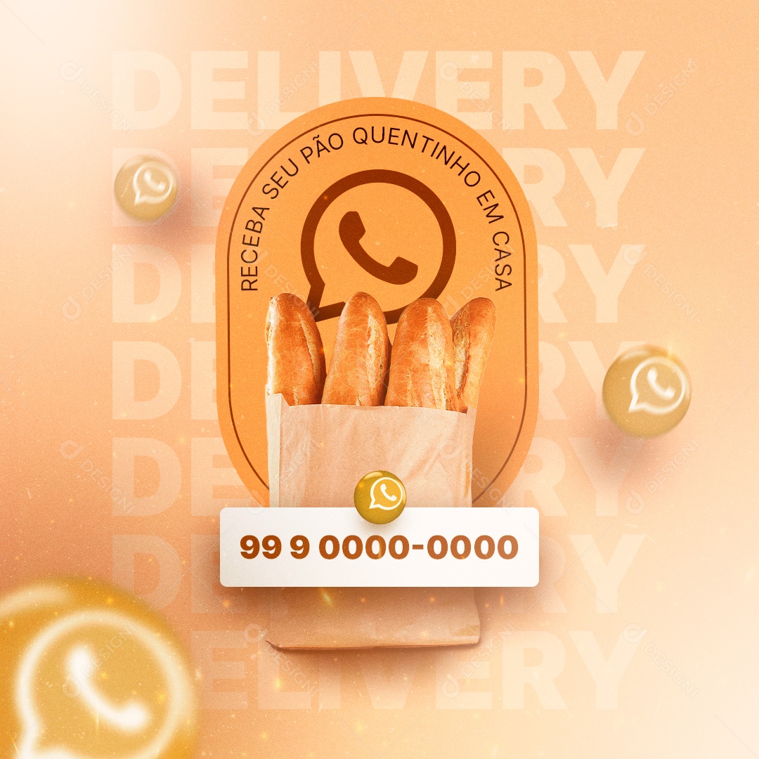 Receba Seu Pão Quentinho Em Casa Delivery Padaria Social Media PSD Editável
