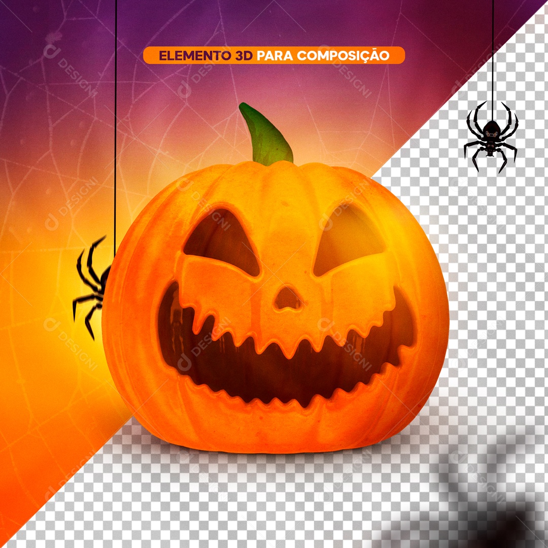 Elemento 3D Para Composição Abóbora Laranja PSD