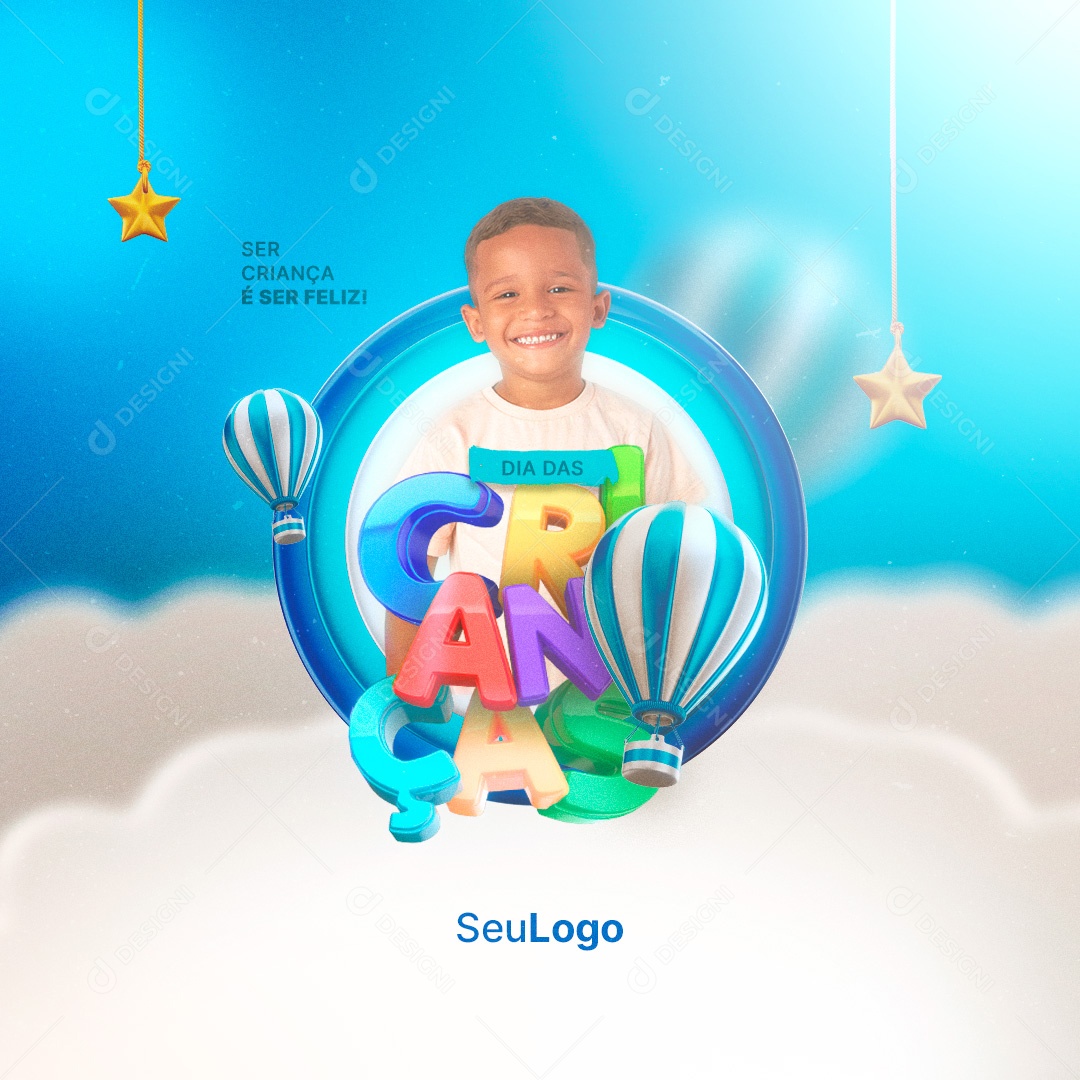 Ser Criança é Ser Feliz 12 de Outubro Dia das Crianças Social Media PSD Editável