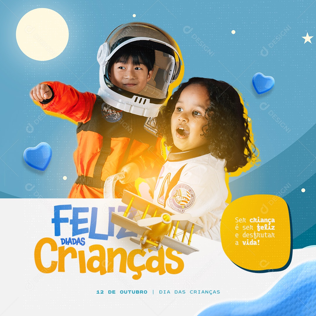 Ser Criança é ser Feliz e Desfrutar a Vida! Feliz Dia das Crianças 12 de Outubro Social Media PSD Editável