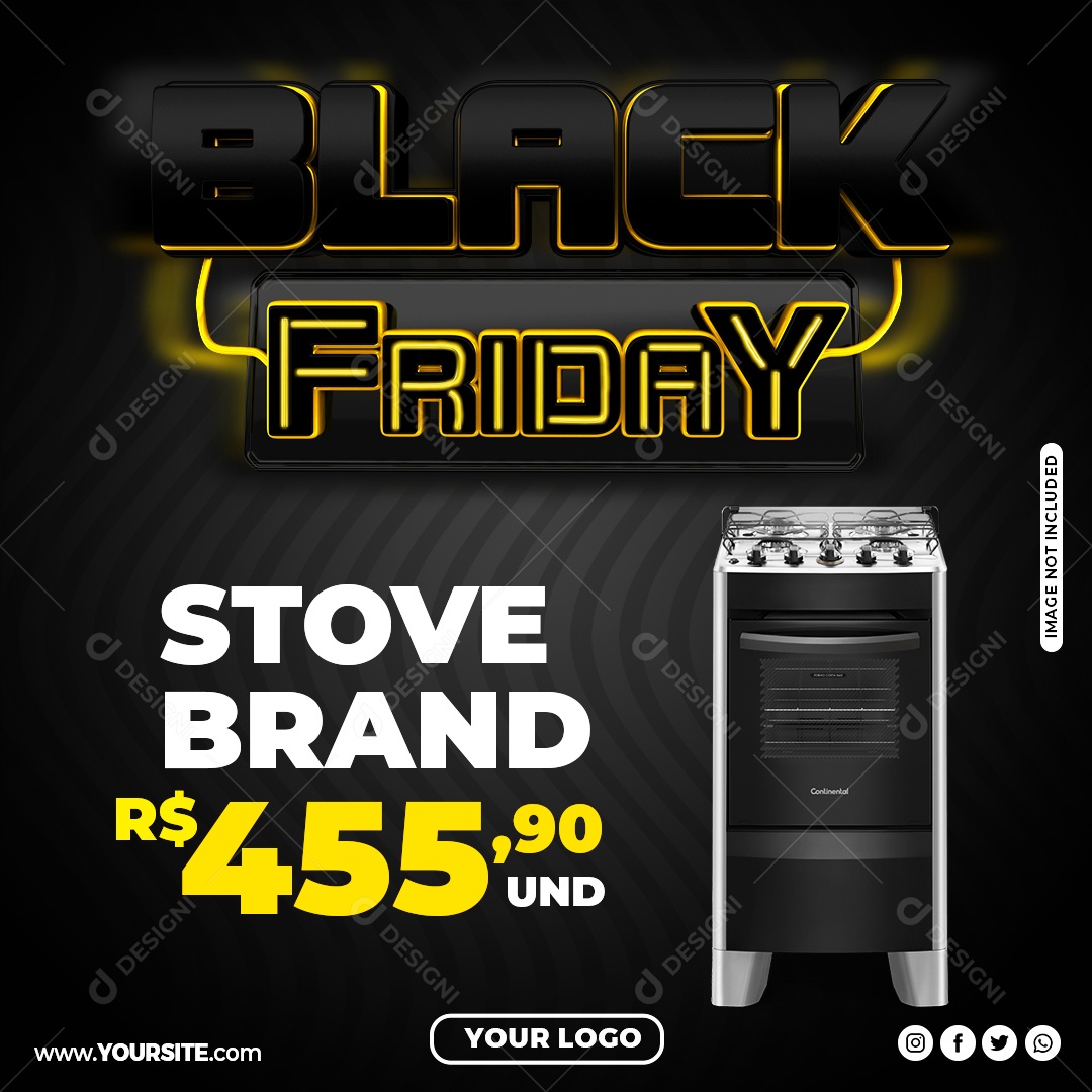 Social Media Black Friday Produto Fogão de Cozinha PSD Editável