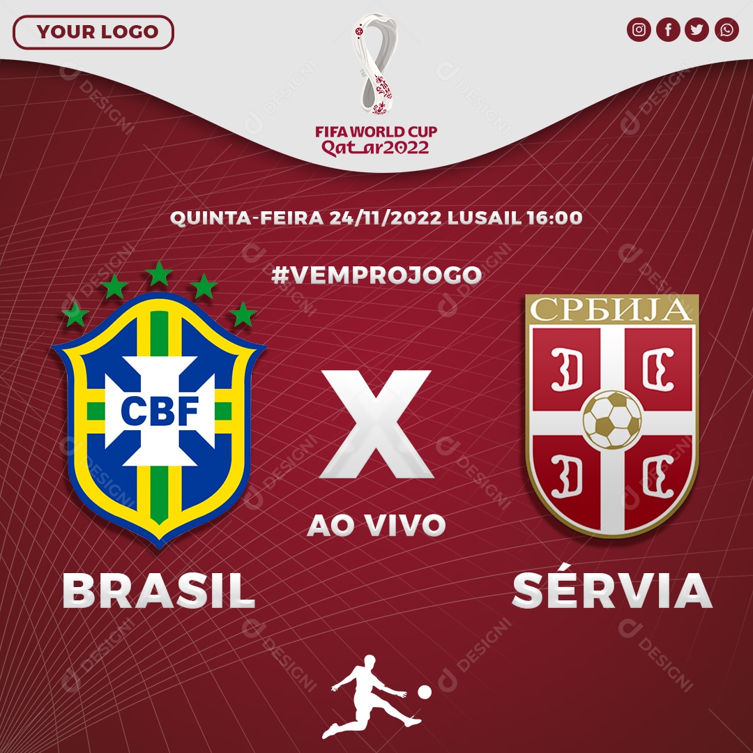 Social Media Futebol Brasil VS Sérvia PSD Editável