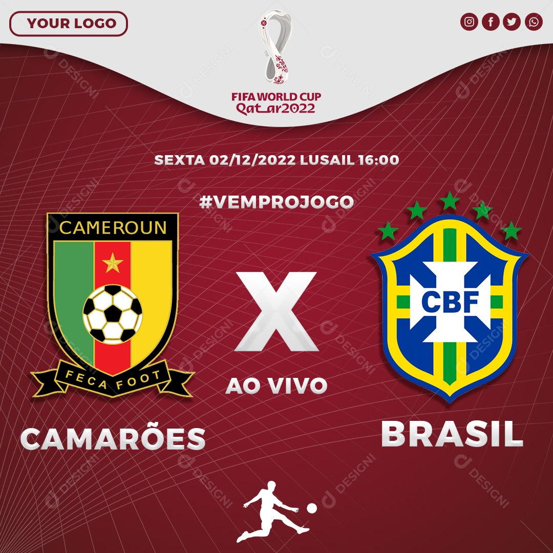 Social Media Jogo de Futebol Camarões Vs Brasil PSD Editável