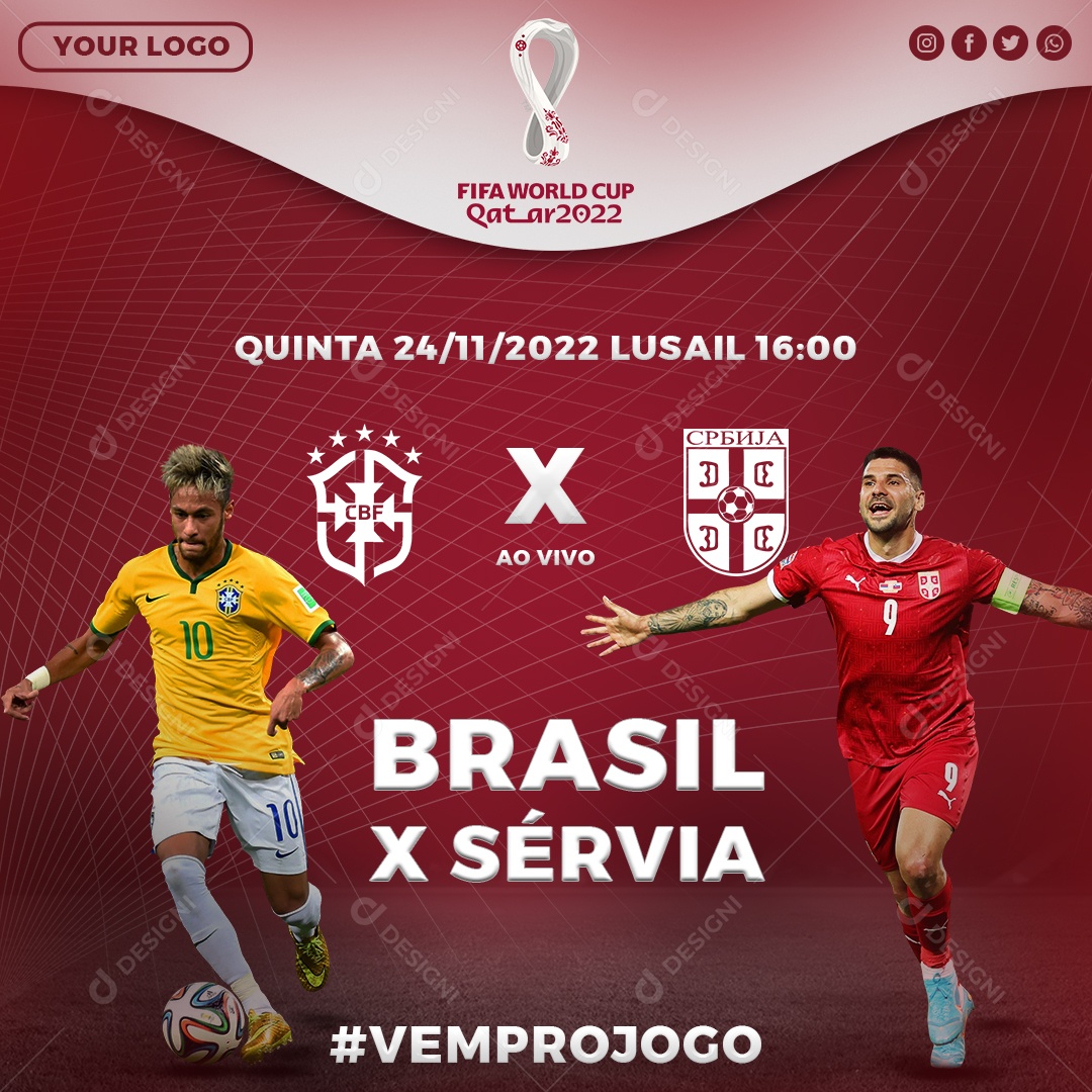 Social Media Futebol Brasil VS Sérvia PSD Editável