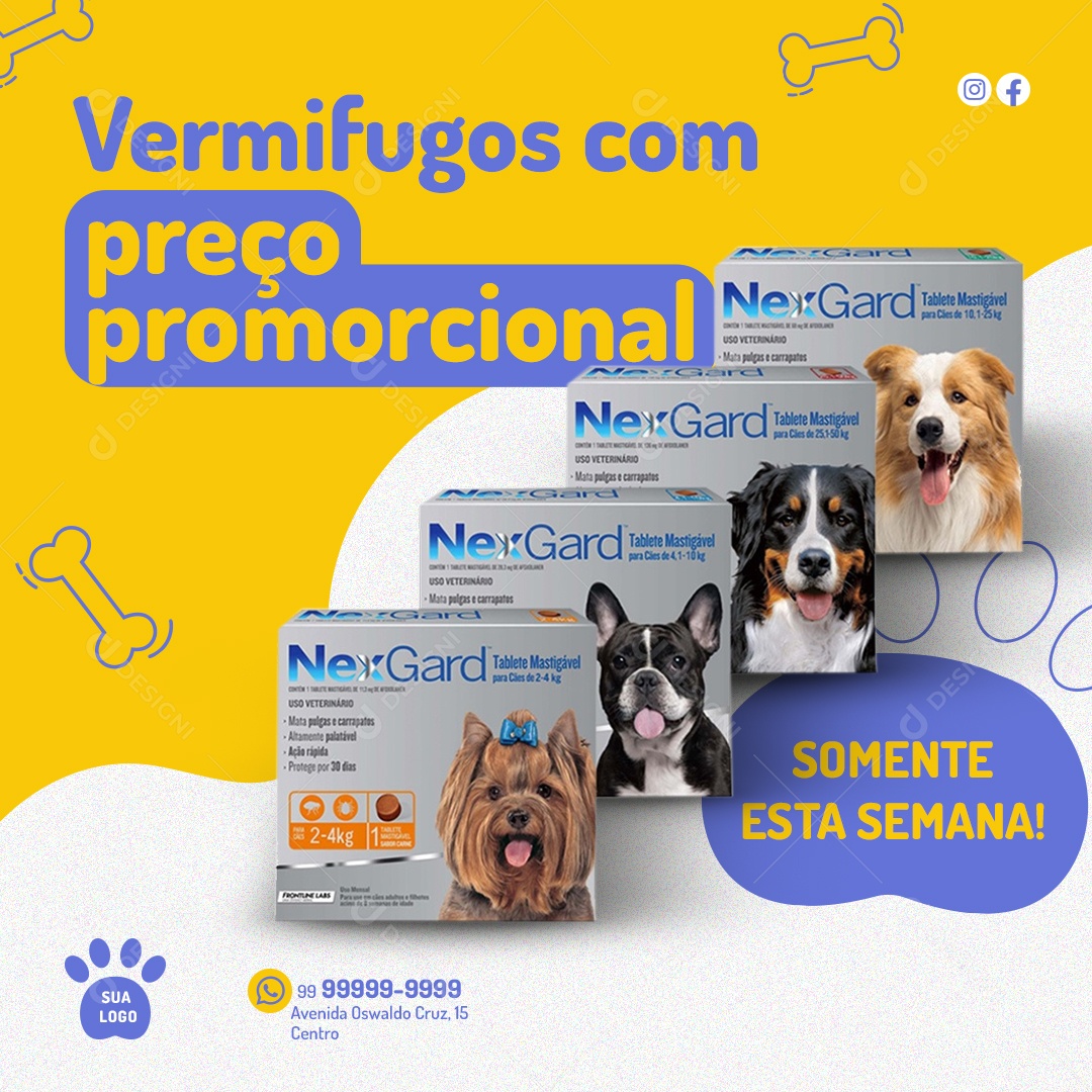 Vermífugos Seu Pet Com Preço Promocional Social Media PSD Editável