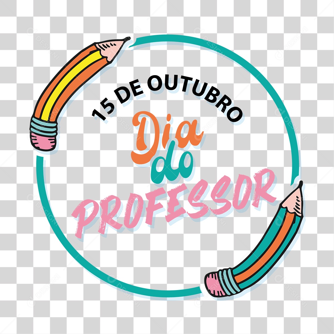 Lettering 15 de Outubro Dia do Professor EPS + PNG