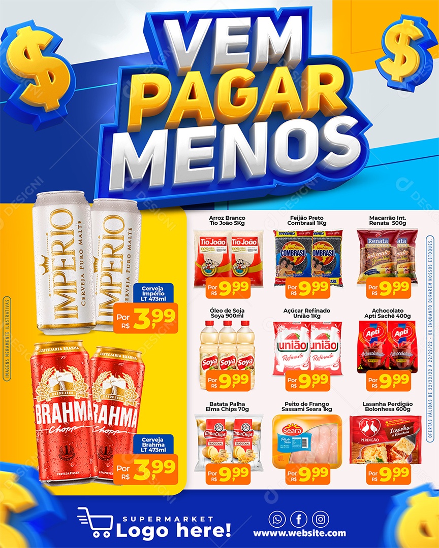 Encarte Vem Pagar Menos Promoção Em Produtos Social Media PSD Editável