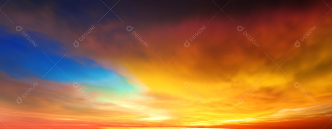 Céu crepuscular da hora dourada de Cloun bonito panorâmico. Fundo de natureza lindo céu. Incrível pôr do sol colorido do céu. papel de parede