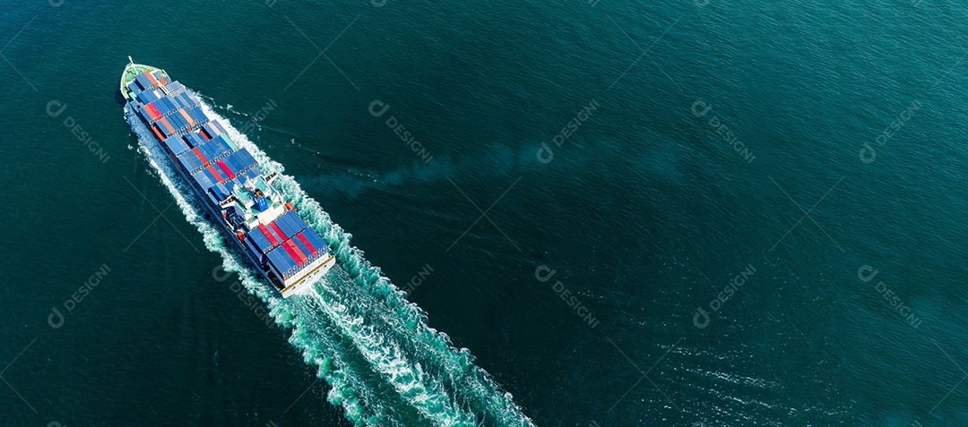 Navio porta-contentores de carga, navio marítimo de carga com rastro no oceano navio transportando contêiner e correndo para tecnologia de conceito de exportação frete marítimo por navio expresso Navio porta-contentores de carga, navio marítimo de car