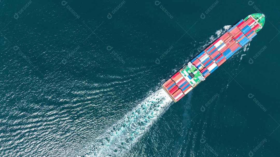 Navio porta-contentores de carga, navio marítimo de carga com rastro no oceano navio transportando contêiner e correndo para tecnologia de conceito de exportação frete marítimo por navio expresso Navio porta-contentores de carga, navio marítimo de car