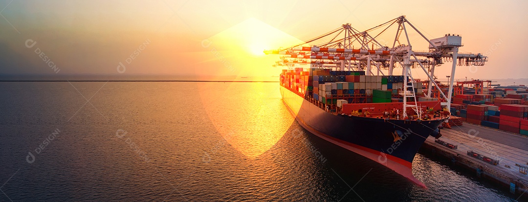 Container ship in the port of international terminal yard.