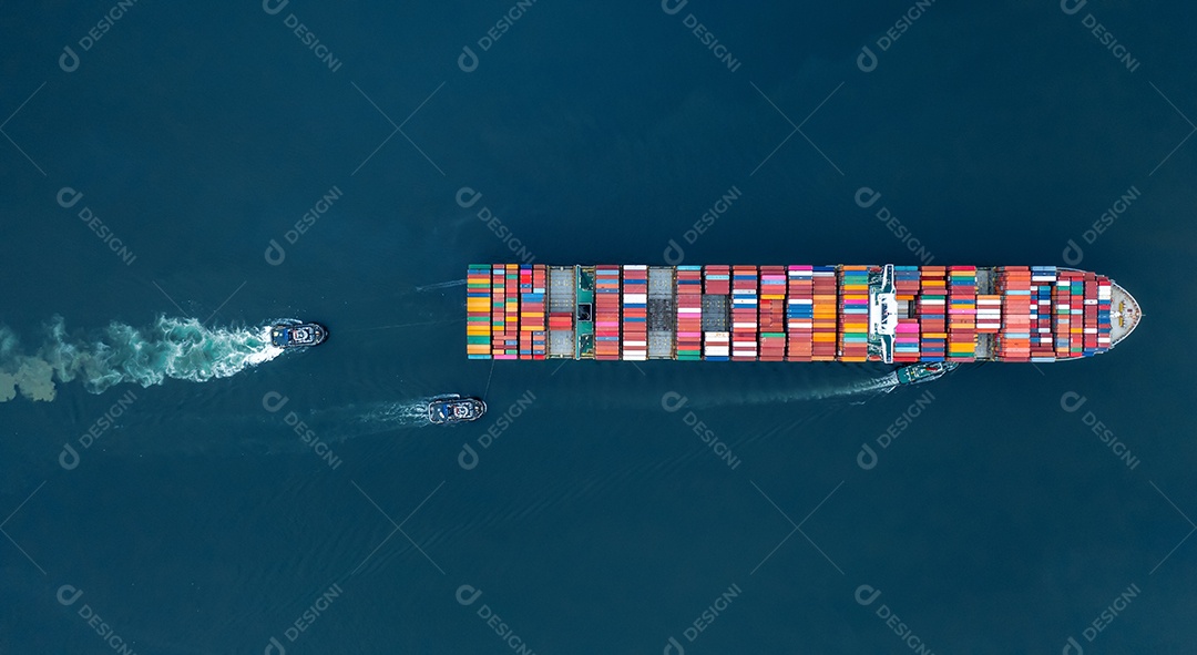 rebocador arrastar contêiner de carga navio inteligente navio para carga conceito de porto de contêiner internacional transporte por mar.