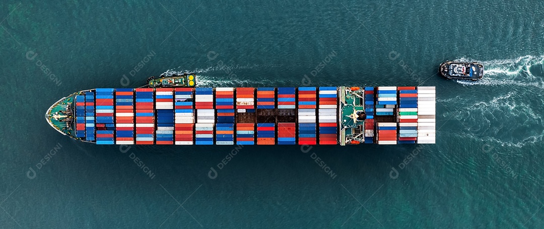 rebocador arrastar contêiner de carga navio inteligente navio para carga conceito de porto de contêiner internacional transporte por mar.