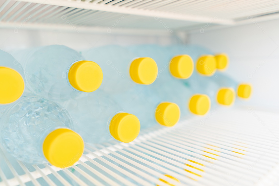 Uma garrafa de água na geladeira para refrescar a sede, água da natureza para a saúde.