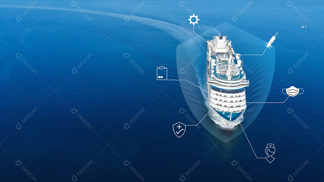 Vista aérea do belo navio de cruzeiro branco acima do cruzeiro de luxo mim.