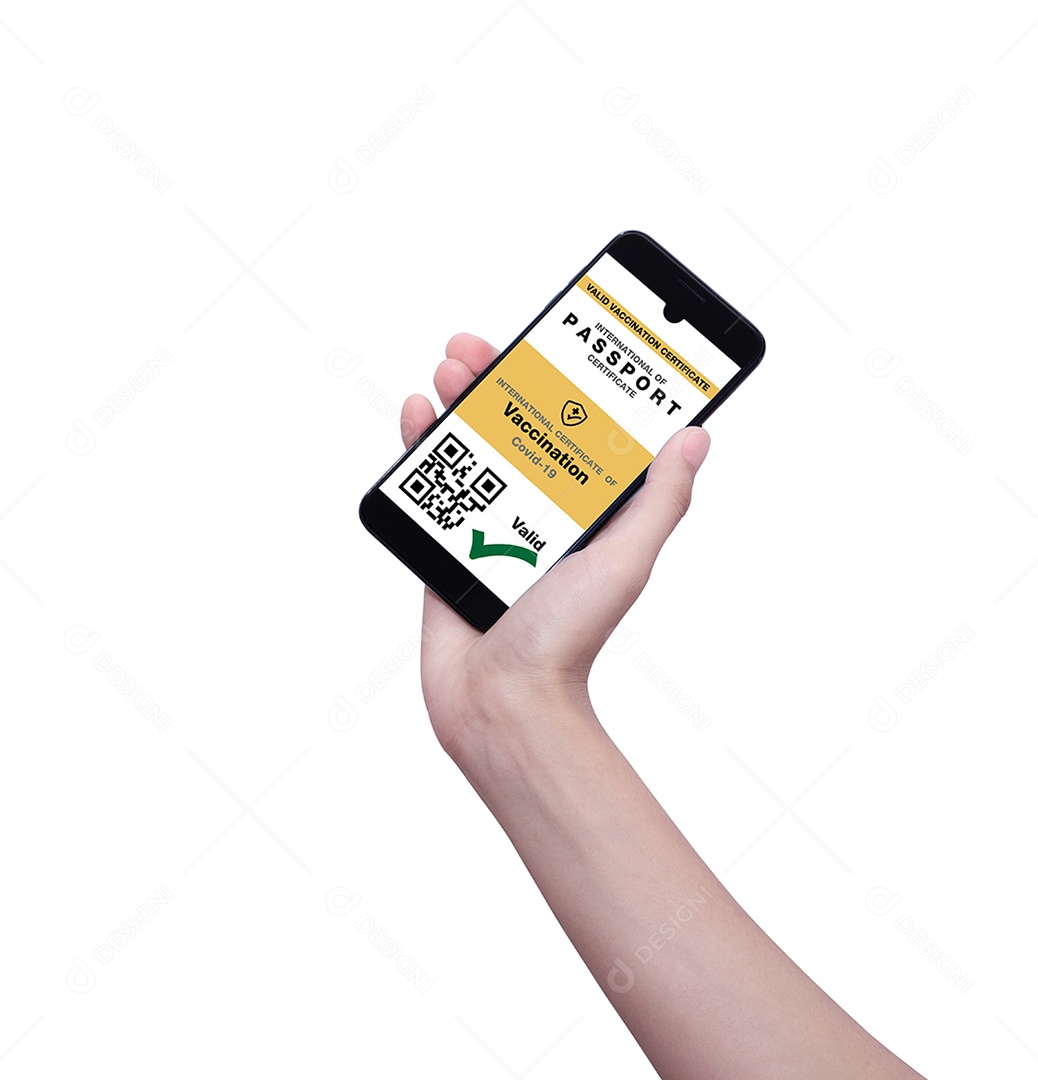 Smartphone com aplicativo inteligente de vacinação válida e certificado de passaporte.