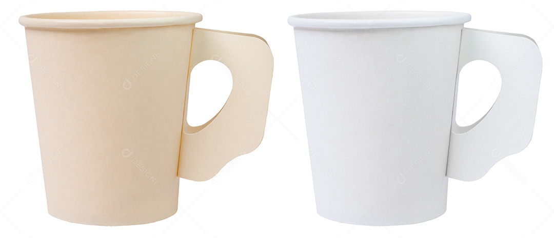 Duas xícaras de café de papel vazias no fundo branco copo de café.