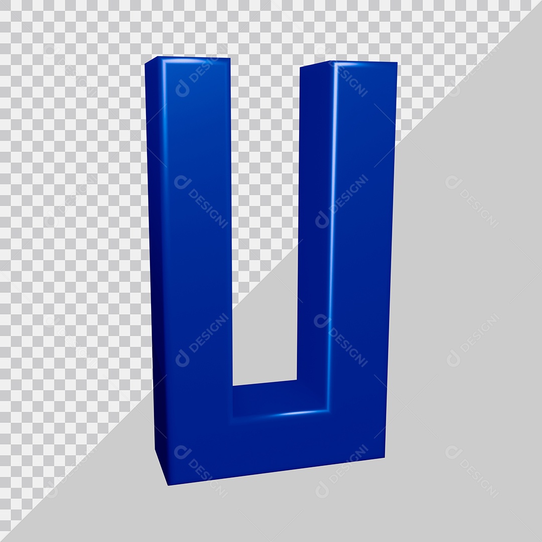 Elemento 3D Para Composição Letra U Azul PSD