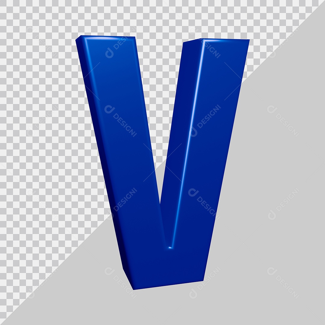 Elemento 3D Para Composição Letra V Azul PSD