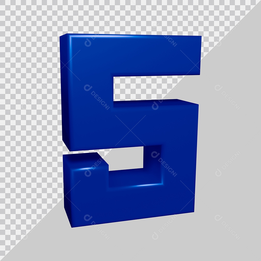 Elemento 3D Para Composição Número 5 Azul PSD