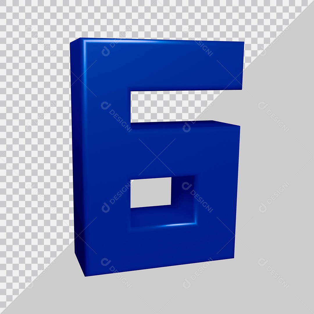 Elemento 3D Para Composição Número 6 Azul PSD