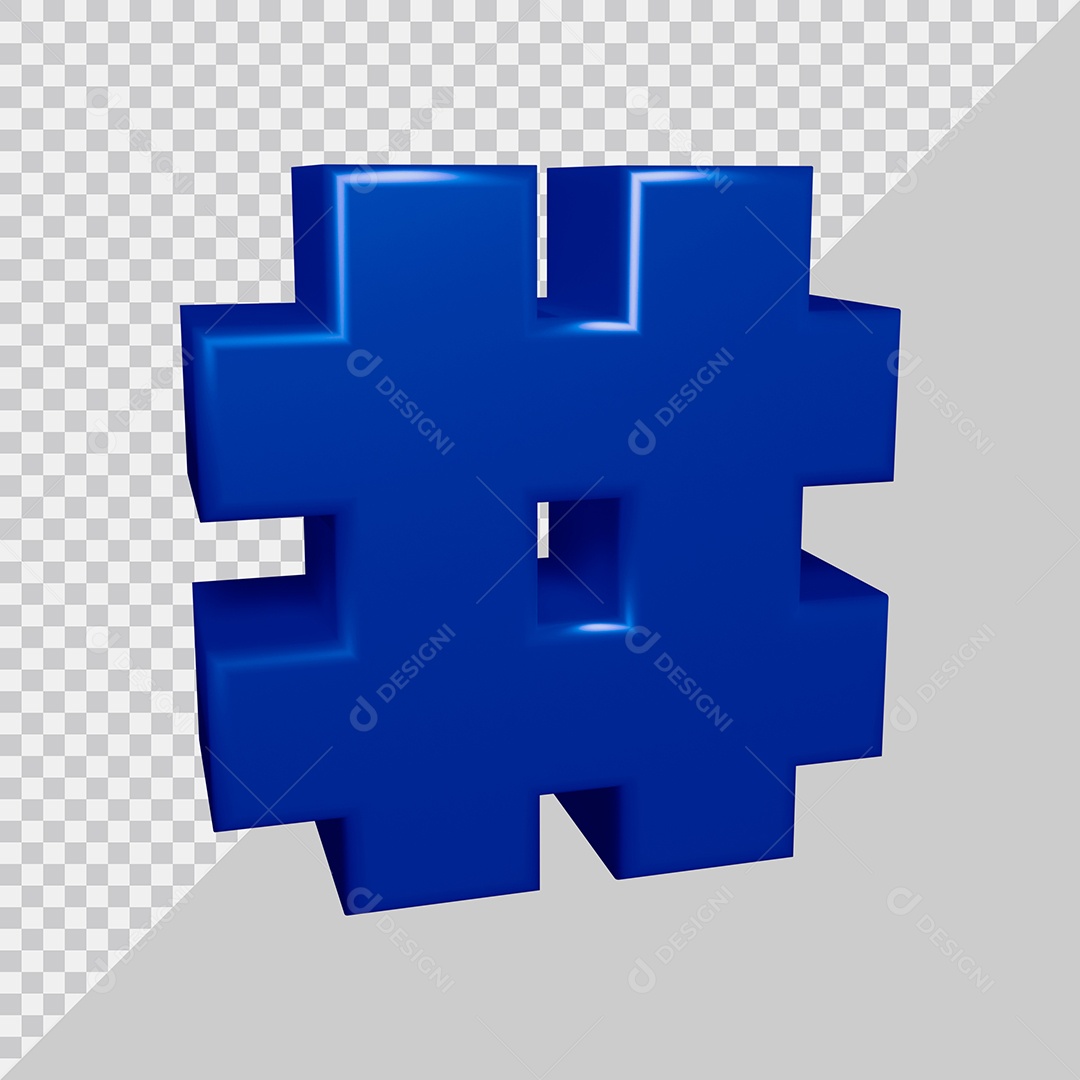 Elemento 3D Para Composição Símbolo de Hashtag Azul PSD