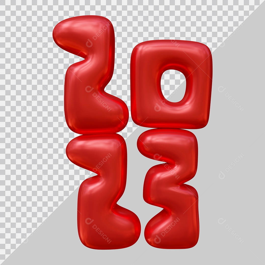 Feliz Ano Novo Número 2023 Vermelha Ilustração 3D para Composição PSD
