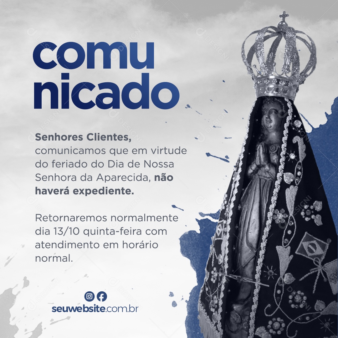 Comunicado Dia Da Nossa Senhora da Aparecida 12 de Outubro Social Media PSD Editável