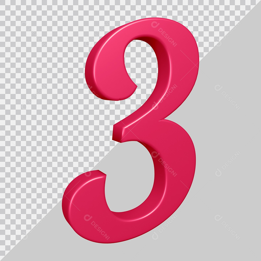 Elemento 3D Para Composição Número 3 Rosa PSD