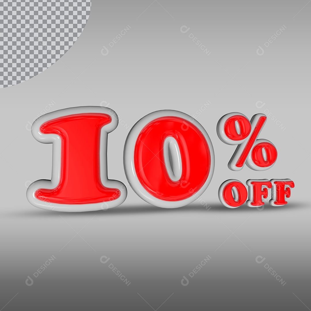 Número 3D 10% Off Vermelho Elemento Para Composição PSD