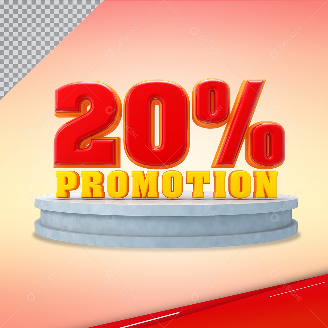 Número 3D 20% Por Cento de Desconto Vermelho Elemento Para Composição PSD