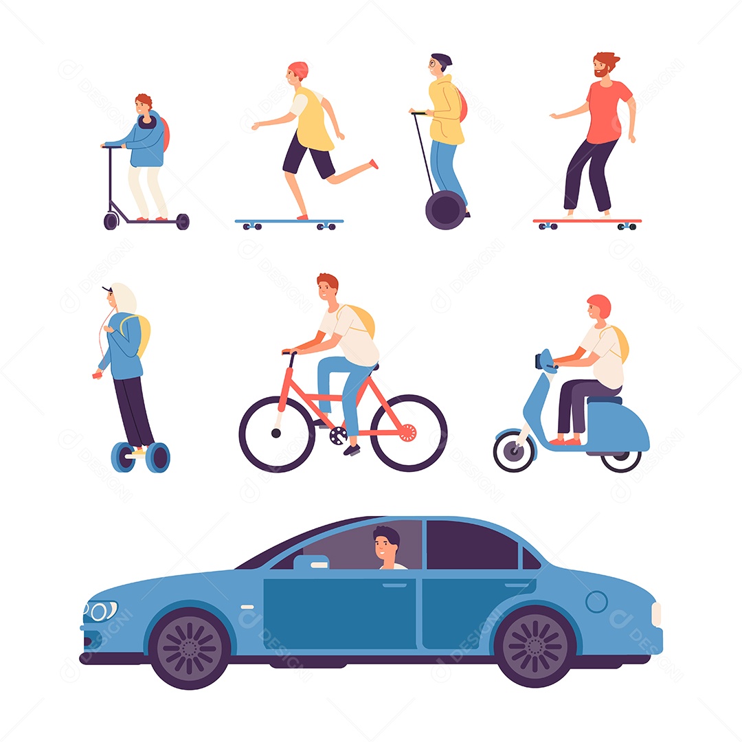 Home em Diferentes Melos de Transporte  Ilustração Vetor EPS