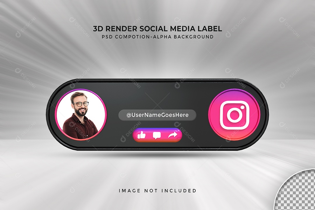 Perfil do Instagram Tag para Redes Sociais Elemento 3D para Composição PSD