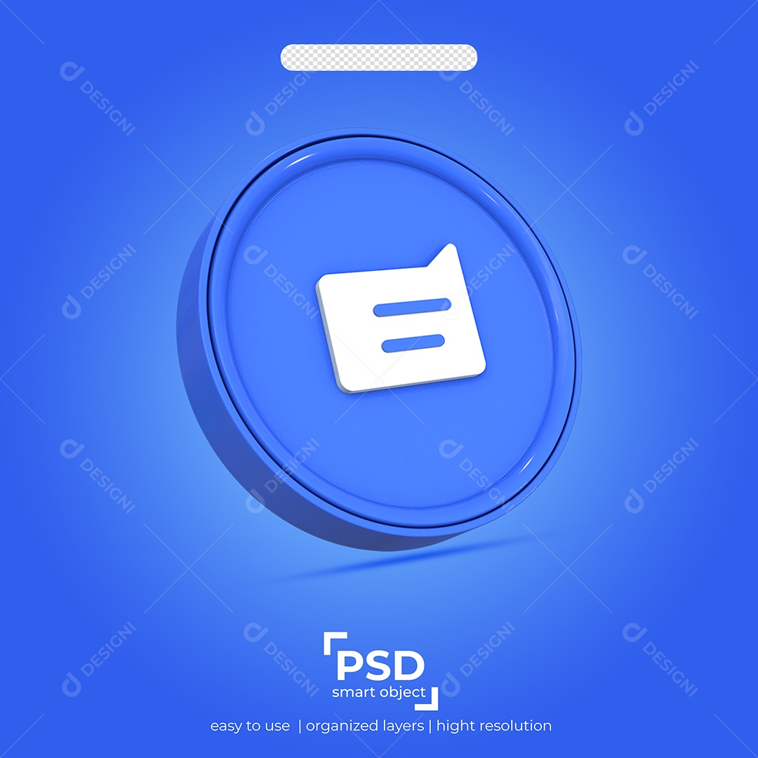 Mensagem Ícone 3D Azul Elemento para Composição PSD