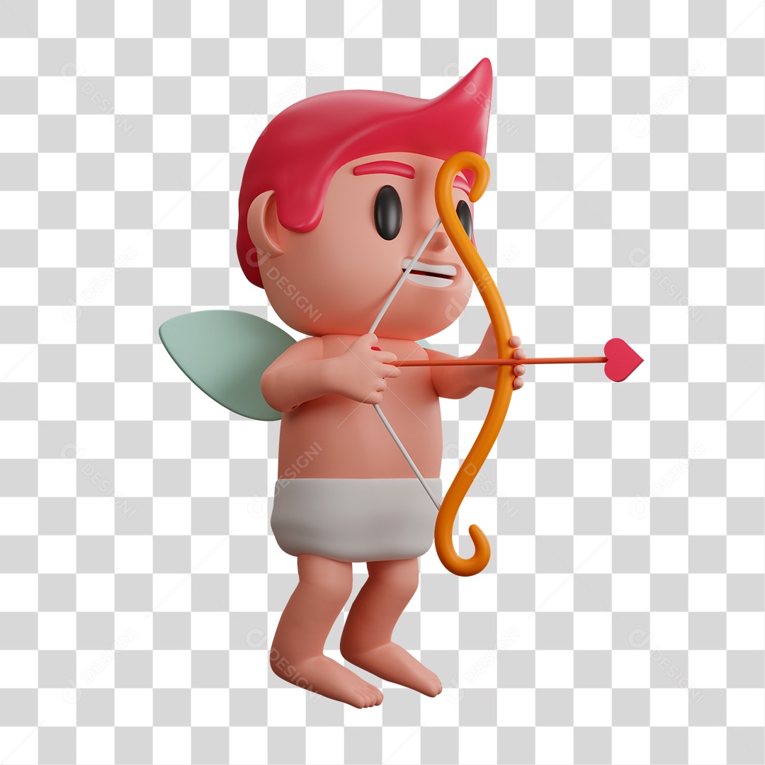 Personagem 3D Cupido com Arco e Flecha PNG Transparente