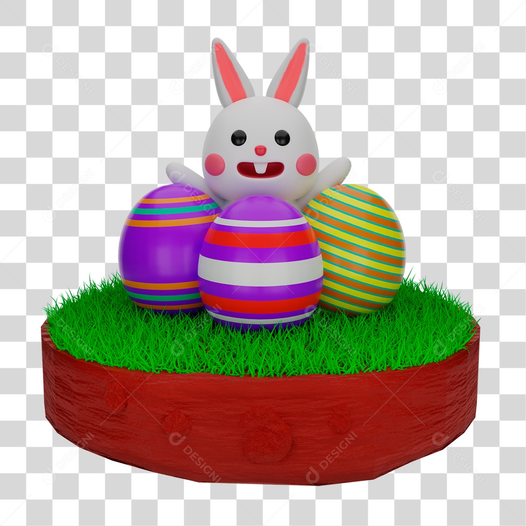 Coelhinho atrás dos Ovos de Páscoa PNG Transparente