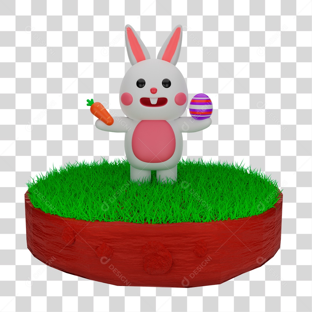 Coelhinho da Páscoa com Ovo e Cenoura PNG Transparente