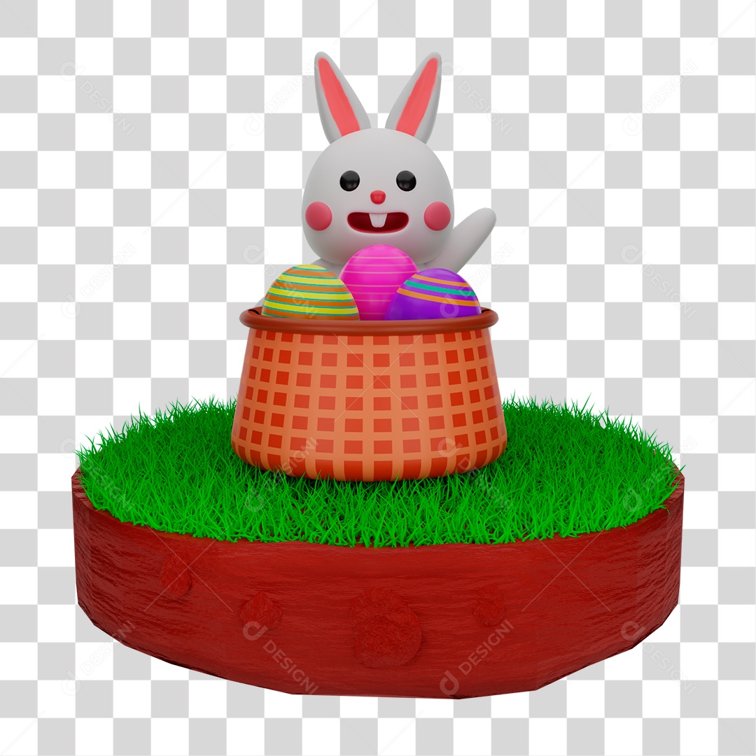 Coelhinho atrás da Cesta com Ovos de Páscoa PNG Transparente