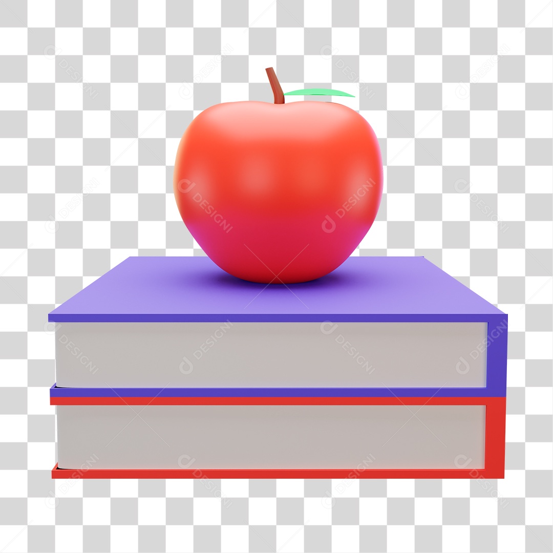 Desenho de Maçã sobre Livros PNG Transparente