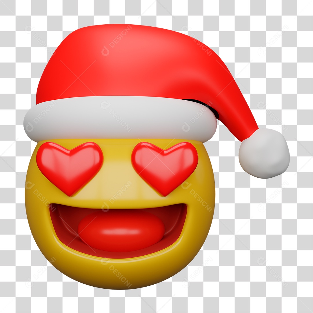 Emoji 3D Carinha Sorridente com Olhos em Formato de Coração Gorro PNG Transparente
