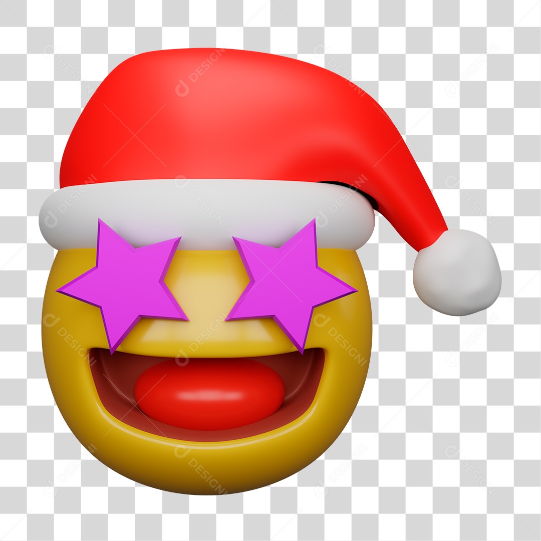 Emoji 3D Carinha Sorridente Com Olhos de Estrela Gorro PNG Transparente