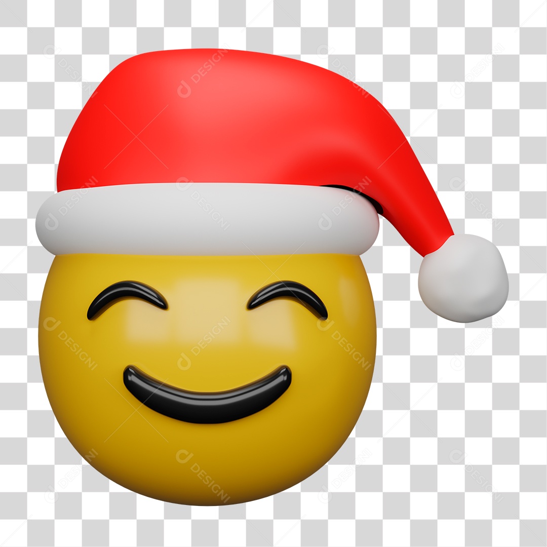 Emoji 3D Carinha Sorridente com Olhos Risonhos Gorro PNG Transparente