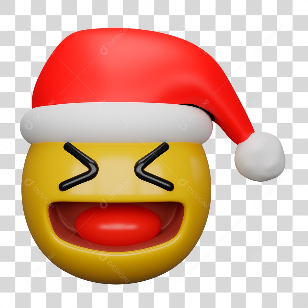 Emoji 3D Carinha Sorridente com a Boca Aberta e Olhos Fechados Gorro PNG Transparente