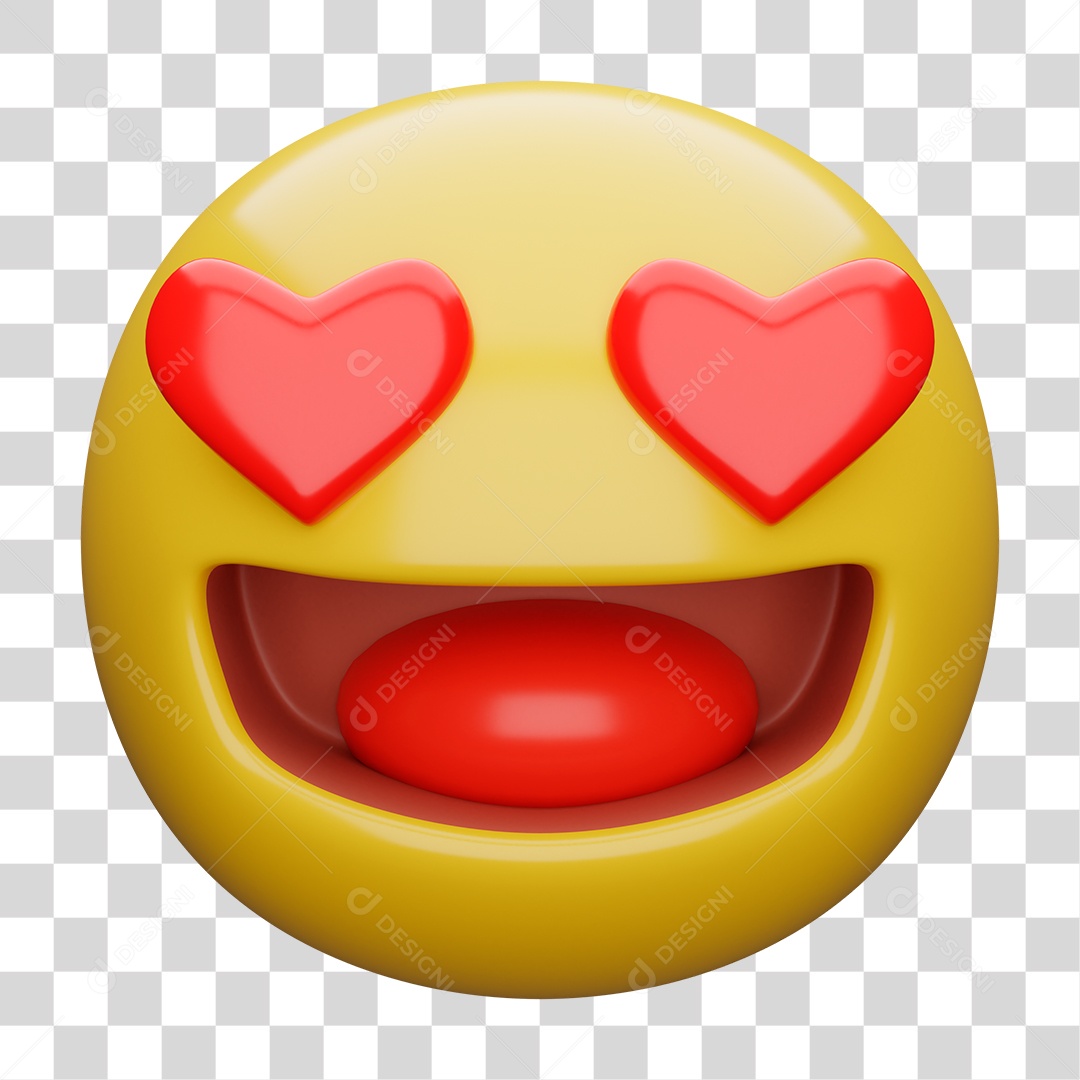 Emoji 3D Carinha sorridente com olhos em formato de coração PNG Transparente
