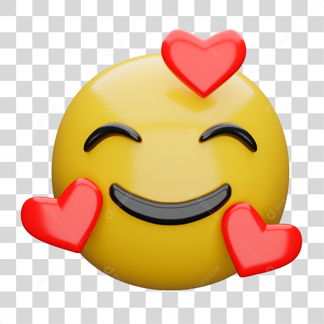 Emoji 3D Carinha Sorrindo com Olhos Sorridentes e Três Corações PNG Transparente