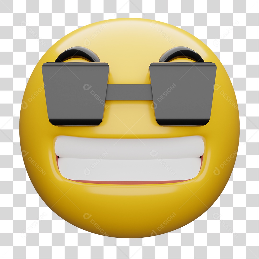 Emoji 3D Carinha Sorridente com Óculos de Sol PNG Transparente